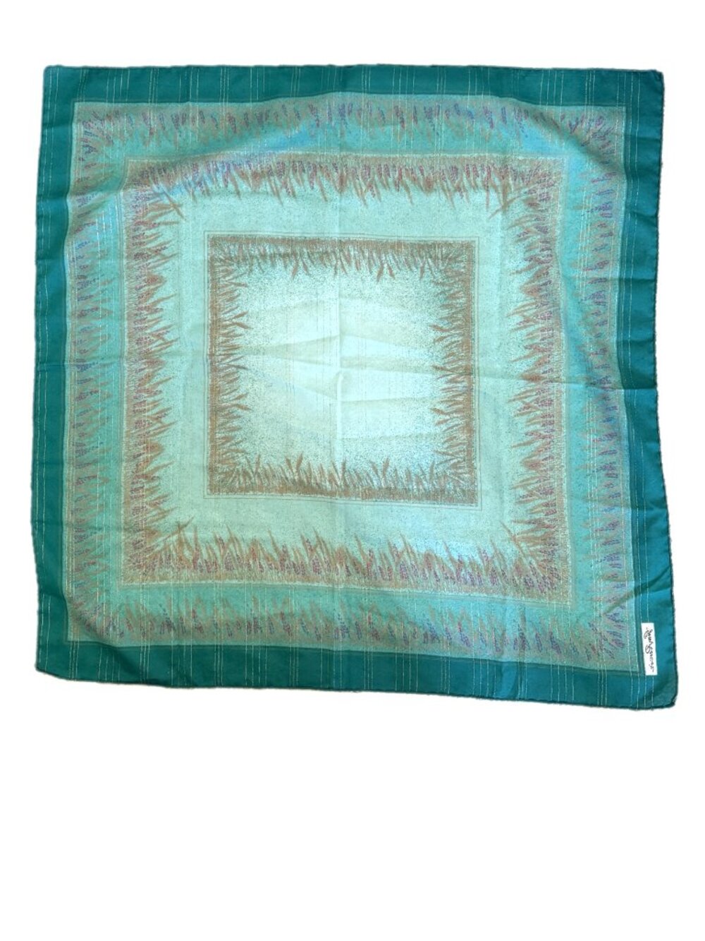 Vintage Scarf Gim Renoir Teal Lavendar Wheat with Metallic Thread